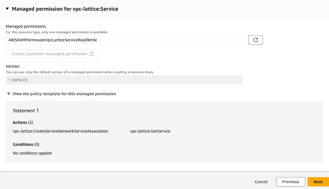 AWS VPC shared resources page