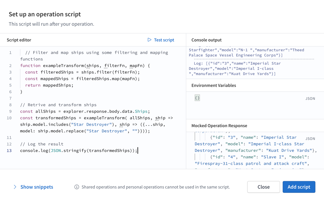 Example post-operation in the Explorer